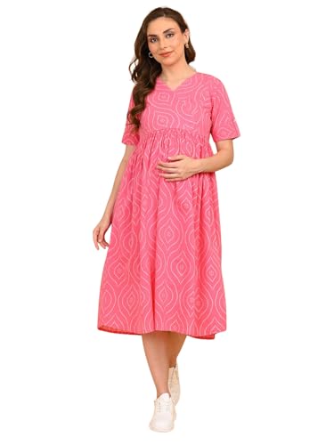 Image of The Mom Store Maternity and Nursing Dress | Pre and Post Pregnancy Dress for Womens | Zipper /Button Opening | Causal Wear | Trendy Stylish Causal Dresses for New Moms