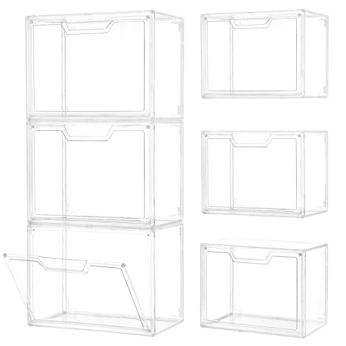 Image of 3 Pack Clear Storage Organizers with Lids, Storage Containers with Magnetic Door, Stackable Acrylic Display Case for Cosmetic, Multifunctional Storage Boxes for Dorm, Living Room, Bedroom Storage