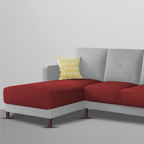 Image of Baloney LHS 6 Seater L Shape Sofa Set for Living Room (Maroon Grey Fabric) Premium Fabric Sofa