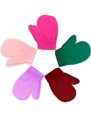 Image of Boao 5 Pairs Toddler Mittens Magic Stretch Black Kids Winter Knitted Gloves Multicolor Newborn Warm Gloves for Boys and Girls