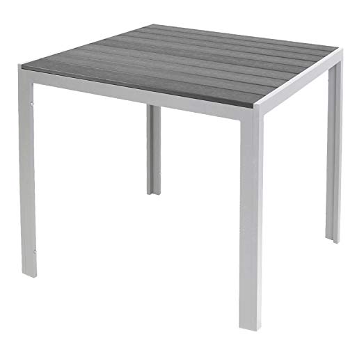 Mojawo Aluminium Nonwood Gartentisch Silber/Grau Esstisch Gartenmöbel Tisch Polywood Holzimitat wetterfest 90x90x74cm