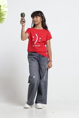 Image of Under Fourteen Only Girls Cotton Tops Collection - Round Neck, Crop Top, Full & Half Sleeve, Drop Shoulder, Ruffle Sleeve, Graphic Printed, Embroidered & Slub Knit Styles