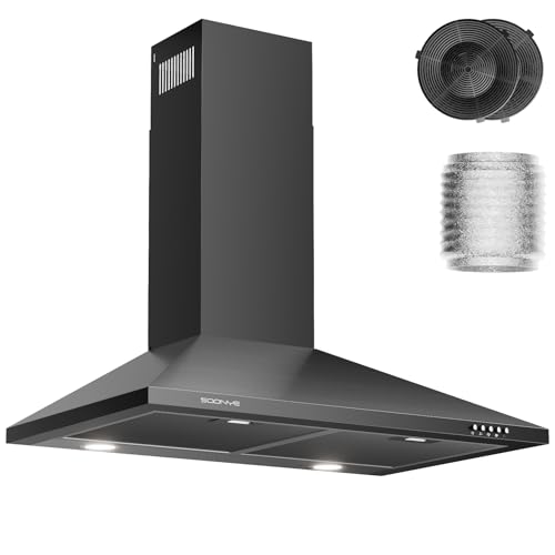 Image of 30 Inch Wall Mount Range Hood Stainless Steel Ducted /Ductless Convertible Kitchen Exhaust Hood with 450 CFM Motor, 3 Speed Fan, LED Lighting and Dishwasher Safe Filters