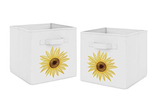 Image of Sweet Jojo Designs Yellow, Green and White Sunflower Boho Floral Foldable Fabric Storage Cube Bins Boxes Organizer Toys Kids Baby Childrens - Set of 2 - Farmhouse Watercolor Flower