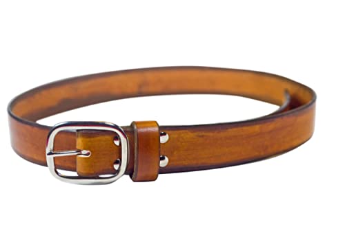 Handmade Leather Belt Brown with dark brown rustic edge made in USA