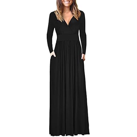 AUSELILY Übergröße Damen Schwarz Maxikleid Abendkleider ärmellos/Kurzarm/Langarm Cover
