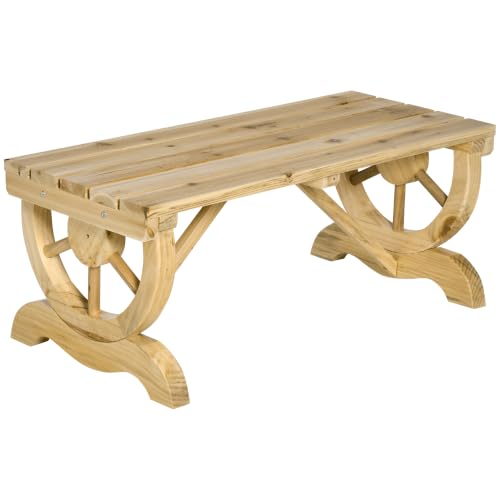 Image of Outsunny 2-Person Wooden Garden Bench Outdoor Wagon Wheel 550 LBS Natural