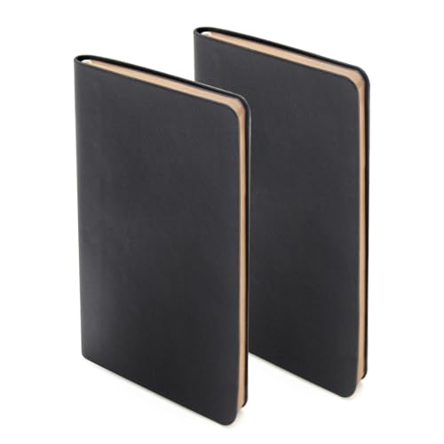 WETLOTE A6 Taschen-Notizbuch Softcover Journal Notizbuch mit Geradkorn 2er-Pack 58 Blatt 55GSM Liniertes für Büro Schule and Reisen - 8 x 14 cm Doppelschwarz