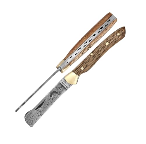 laguiole artisan Élégance Damas - Greffeur Elégance 8 Cm Fermé - Manche Bois Marron, Petite Lame De Sécurité Pliante 3710