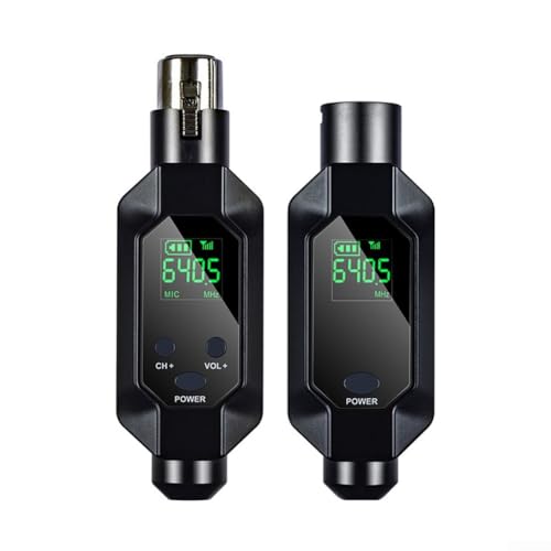 Eawfgtuw Para sistema de micrófono inalámbrico de 2.4 G para micrófono dinámico, receptor transmisor XLR con frecuencia de muestreo de 45 kHz, modos de 0/8/15 V, recargable integrado (IN)