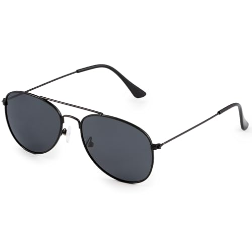 Kiddus Óculos de sol estilo aviador para menina, menina, menino, menino a partir dos 10 anos. 100% proteção contra raios ultravioleta UV400. Polarizadas., Aviador preto