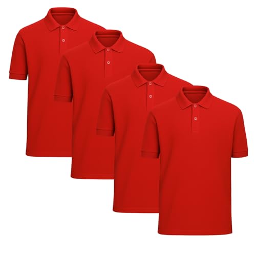 STREETWISE CLOTHING QUALITY CASUAL WEAR Pack of 4 Kids School Polo Shirts - Boys and Girls Short Sleeve 100% Cotton Plain Polo Neck T Shirt Ideal for PE and School Uniform - Age 3-4 Years, Red
