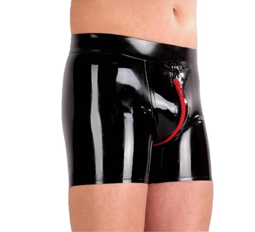 Men's Black Latex Underpants with zipper, Latex Shorts Short Pants Latex Briefs Latex Panties Latex Underwear - Main Image