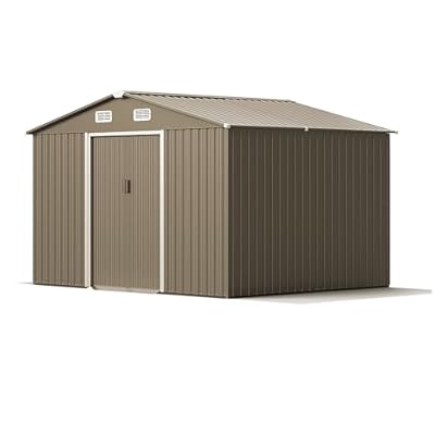 Gotland 10FT x 8FT Metal Storage Shed for Outdoor with Design of Lockable Slide Doors and Air Vent, Tiny House Utility and Tool Storage for Garden, Backyard, Patio Lawn