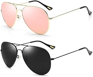 Dollger Polarised Sunglasses Pilot Set for Womens Men, UV 400 Protection Sun Glassess Women Designer Metal Frame Black & Pink