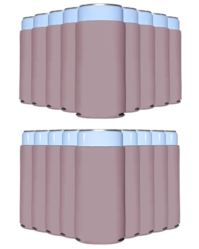 Image of PartyPrints 25 Pack Dusty Rose Blank Slim Can Cooler Sleeves | Plain Seltzer Customizable Bulk Coolers for Beer Bottles & 12oz Tall Cans | Skinny Collapsible Drink Insulated Sleeve