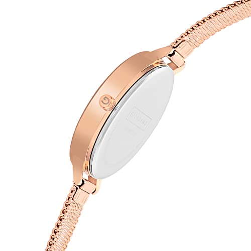 Image of Giordano Black Analogue Watch for Women with Rose Gold Case and Black Stylish Mesh Band Ladies Wrist Watch with Studds on Dial to Complement Your Party Look, Gift for Women
