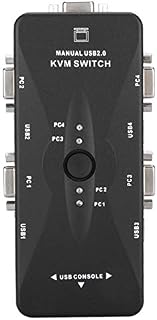 Lazmin112 Computer Switch Box Adapter, 4-Port USB 2.0 KVM VGA/SVGA Monitor Hub Switch Manual Selector Rack Mount Box Sharing Video Adapter for PC Keyboard Mouse