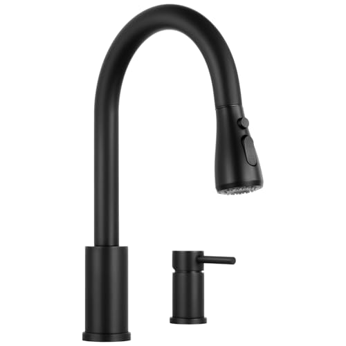 BDJM Pull-Down Kitchen Faucet for 2-Hole Sink,Single Handle Sink Faucet,with 3 Spray Modes and Separate Handle,Matte Black