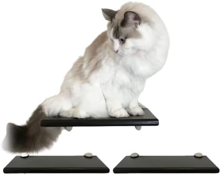 Contempo Floating Cat Shelf 12" (Set of 2) by Purrfectly Catastic - Handcrafted Wall Mounted space saving cat climbing activity tree steps shelves furniture - Choose wood & bracket finish