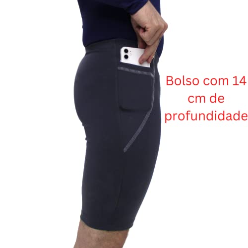Bermuda térmica com bolso alta compressão academia corrida Elite (P, Preto)