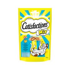 Snack para gatos Catisfactions Mix, aperitivos para gatos adultos y cachorros con sabor salmón y queso | 6 paquetes de 60 gramos cada uno.
