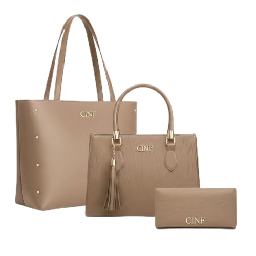 Kit Bolsa Feminina Sacola De Ombro Transversal De Mão E Carteira (Amêndoa)