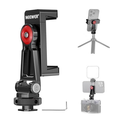 NEEWER Metal Phone Tripod Mount with Cold Shoe Mounts, Freely Adjustable Joints Universal Phone Holder Compatible with iPhone 15 Pro Max Samsung Galaxy Google...