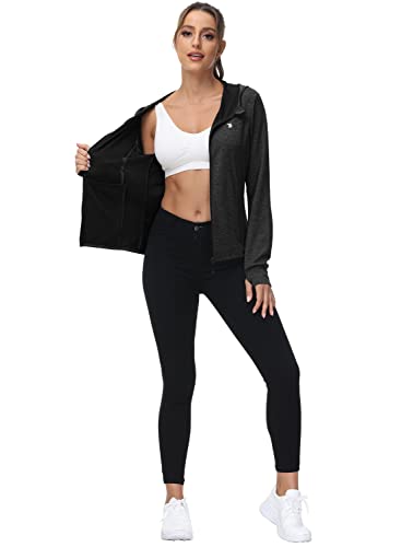Tbmpoy Womens Upf 50+ Sun Protection Hoodie Jackets Light Weight Long Sleeve Shirts Hiking Outdoor Full Zip Tops Dark Grey L #TOP6