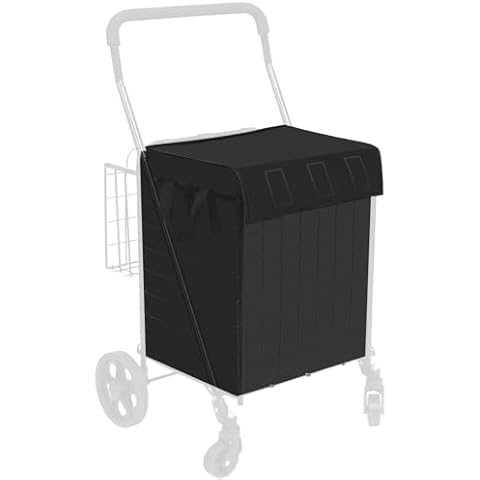 siffler Waterproof Shopping Cart Liner with Cover (Without Cart) 14.7" X 13.2" X 20" Square Bottom, Fits Folding Shopping Cart, Cover and Adjustable Straps for Easy Secure Attachment (Black Cover