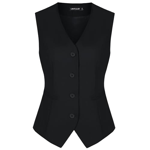MINTLIMIT Women's Vintage Black Vest Slim Fit Formal Business Dressy Suits Vest Waistcoat, S