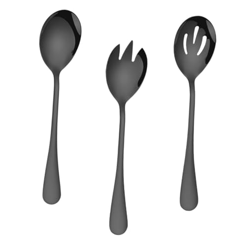NAMOARLY Salad Tossers Serving Spoons Forks Set 3pcs Stainless Steel Silverware for Restaurant Buffet