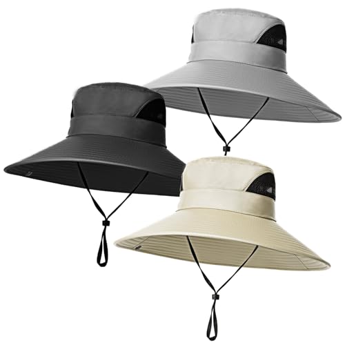 Image of Shyyween 3 Pcs Oversize XXL Sun Hats for Men Big Head Large Wide Brim Hats UPF 50+ Sun Protection Outdoor Fishing Gardening(Multicolor)