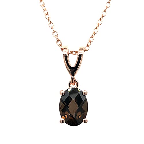 LE VIAN 1 Carat Brown Smoky Quartz Oval Pendant Necklace for Women I 925 Sterling Silver w 14k Rose Gold Plating Pendant for Her I 18 Inch Chain Necklace with Spring Ring Clasp I V Bail Dangle Charm