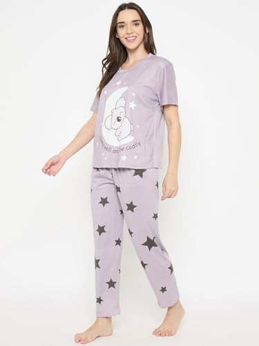 Image of CAMEY Women's Printed Pyjama Set, Short Sleeve T-Shirt and Trousers, Women Nightsuit, Loungewear Sets