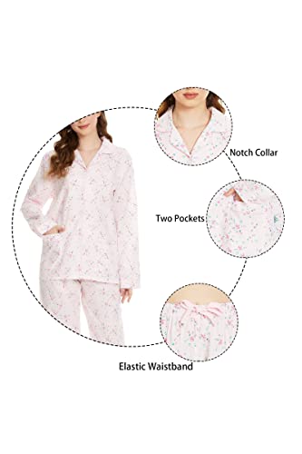 Image of GLOBAL Women Cotton Pajamas Long Sleeve PJs Button Down Sleepwear S-3XL