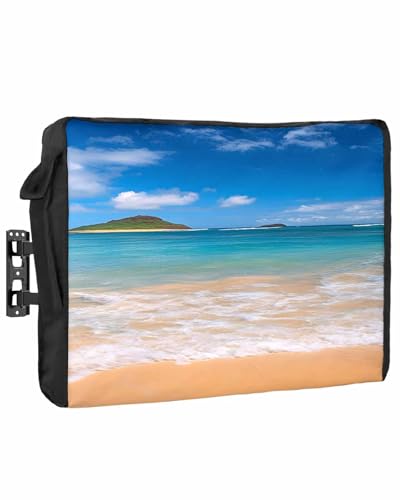Summer Beach Outdoor TV Cover 36"-39" Waterproof & Weatherproof TV Cover for Outside 600D Thick TVs Enclosure Coastal Seaside Ocean Vacation Flat Television Display Screen Protector with Pocket
