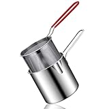 Olla para freidora con cesta, 2 unidades/juego, sartén de acero inoxidable con mango de 1, 2 L, sin recubrimiento, espejo pulido, cepillada, para patatas fritas, pescado, pollo, freidora