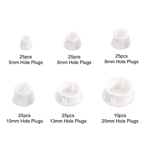 Image of uxcell Plastic Hole Plugs, 135Pcs 6 Sizes 3 /16 inch 1 /4 inch 5 /16 inch 3 /8 inch 1 /2 inch 1 inch Flush Type Panel Snap in Knockout Locking Plugs for Furniture Panels, White