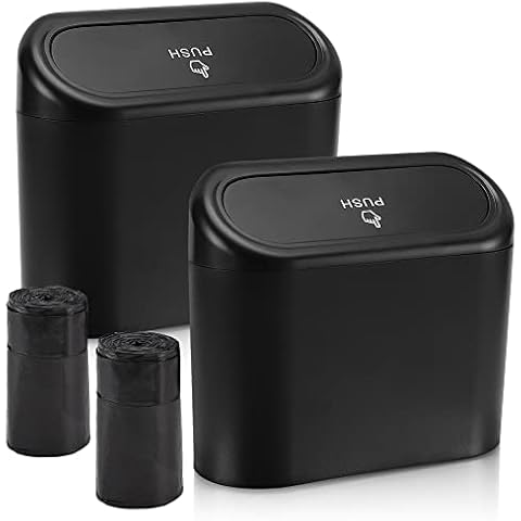 Accmor Car Trash Can with Lid, Mini Auto Dustbin Garbage Organizer Holder 2 Packs, Automotive Storage Container Bin with 2 Rolls of Bags for Vehicle, Home, Office Cover