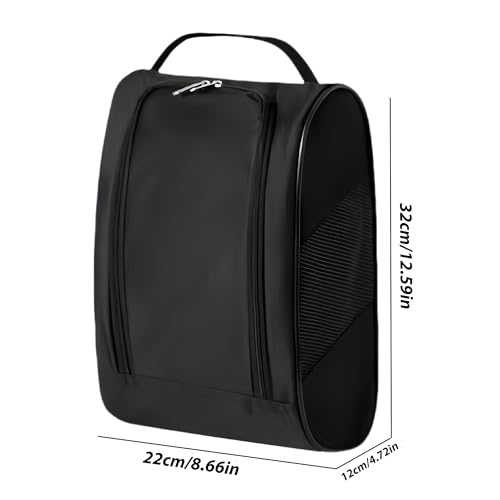 Portable Oxford Golf Shoes Bag, Sports Shoe Bag with Ventilation, Waterproof Travel Shoes Bag, Shoes Storage Organizer with Zipper Closuren for Outdoor, Sports, Golf, Travel, Gem (Black2)2