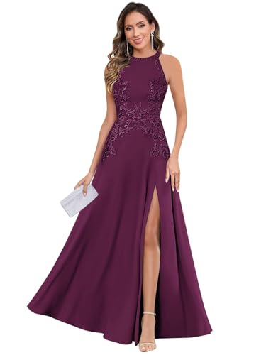 Women's Chiffon Mother of The Bride Dresses Halter Lace Formal Dresses for Women Wedding Guest