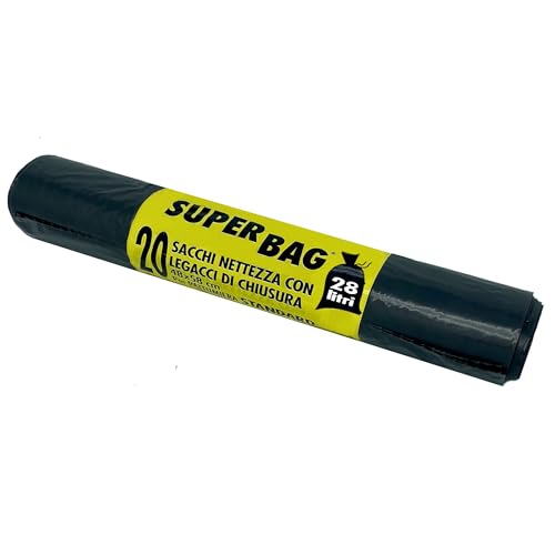 FRIO - 20 Bolsas de Basura Negras de 28 Litros para Cubos de Basura, Recogida Separada, Bolsas de Plástico PE Reciclado con Ataduras. Bolsas de basura resistentes 48x58 cm