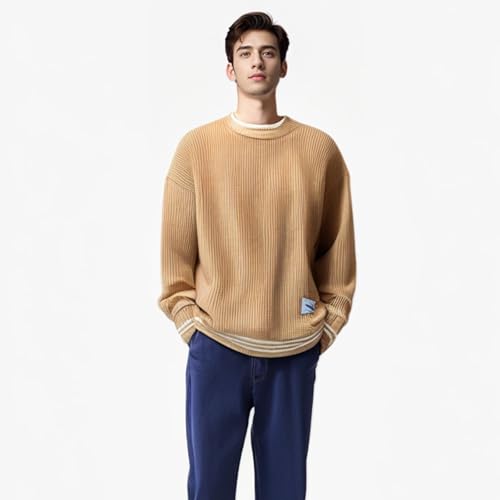 GMOYD Men's Colorblocked Crewneck Sweater - Baggy Knitted Pullover, Textured Casual Top - View #4