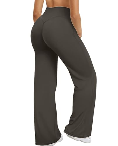 XDSP Pantalones Yoga Mujer Pierna Ancha Cintura Alta Pantalon Casual Deportivo Elasticos Comodos Leggings de Fitness Control Abdominal Push up Pantalones Rectos de Entrenamiento Pilates Gym Trabaj