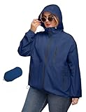 Avoogue Plus Size Raincoat for Women Trench Coat Women Utility Jacket Women Rain Defender Hoodie Women's Windbreaker Jackets Navy Blue Oversized Jacket for Women 3XL