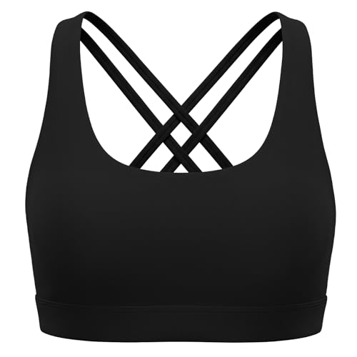 DOCUMO Girls Sports Bra Criss Corss Back Training Bras for Girls Padded Scoop Neck for Kids Teens Athletic Yoga Dance Crop Top (Black X-Small)