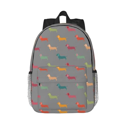 KPXXAQT Bequemer Rucksack mit niedlichem Dackel-Motiv, für Schule, Reisen, Outdoor-Aktivitäten, Erwachsene, Wanderbegeisterte