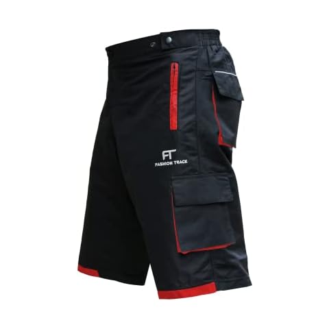 Fashion Track MTB Shorts - Inner Padded, Baggy, Breathable Mens Mountain Bike Shorts - 6 Pockets Cycle Shorts for Cycling, Running, Hiking and Outdoor Lifestyle (M, Black/Red) Cover