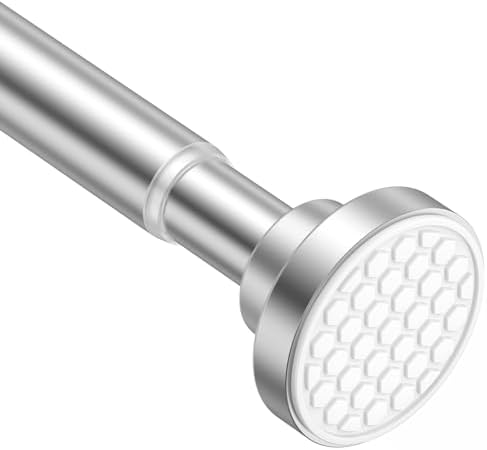 AIZESI Silver Shower Curtain Rod 100-185CM,Adjustable Spring Tension Rod for Bathroom,Non-slip Tension Shower Rod Extenable,No-drilling Curtain Tension Rod,Rust-Resistance Tension Rod.
